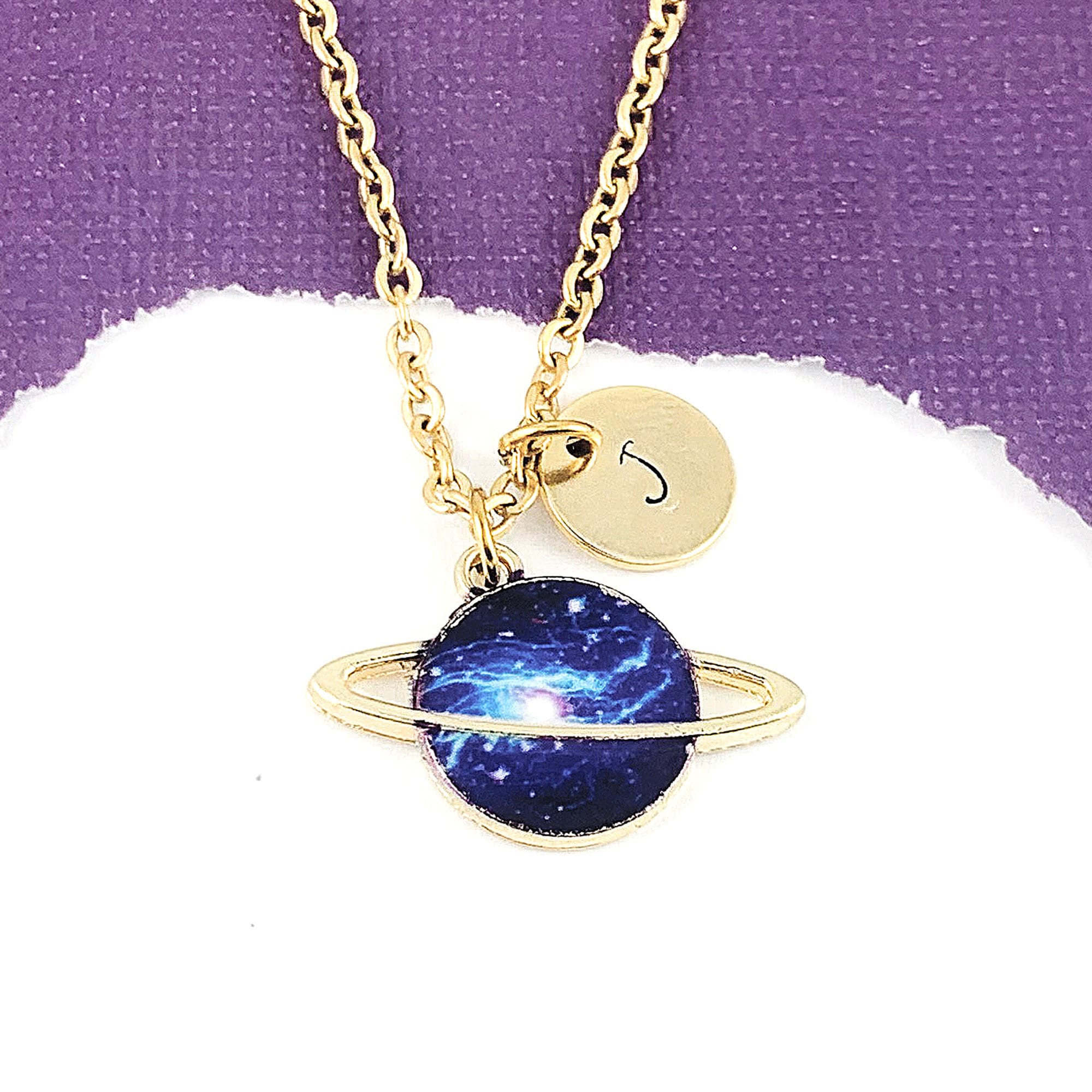 Saturn Necklace Gold, Planet Jewelry for Kids, Planet Pendant