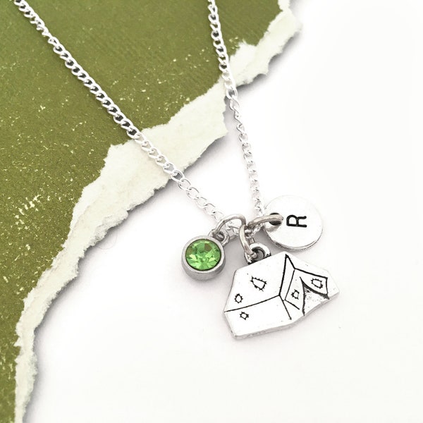 Tent Necklace, Camping Necklace, Tent Charm Necklace, Camping Jewelry, Tent Camping Gift, Initial Necklace, Personalized Gift for Campers