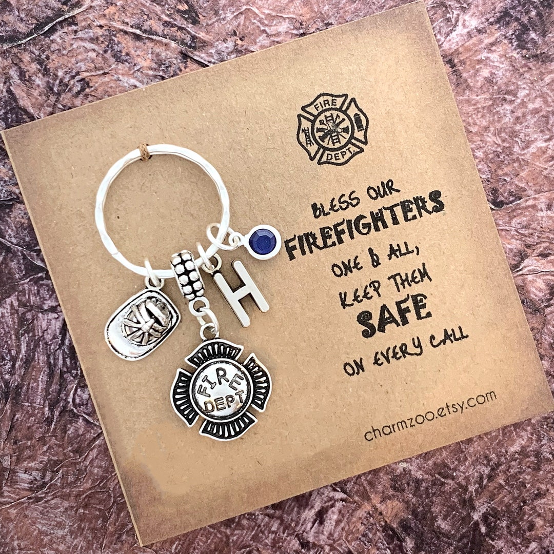 Fireman Keychain, Fire Fighter Initial Key Ring, Fire Department ...