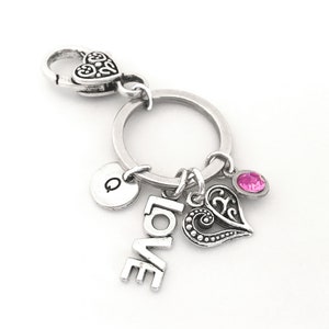 Love Keychain, Heart Keychain, Valentines Day Keychain, Initial Keyring, Personalized Heart Charm Keychain, Keychain Gift for Girlfriend