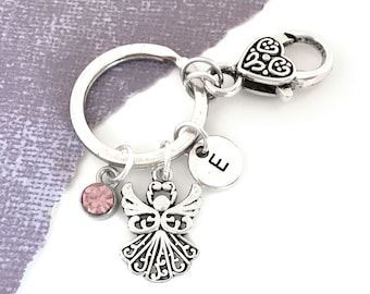 Guardian Angel Keychain Initial Keyring Personalized Angel Gift, Memorial Keepsake Key Chain Gift, Spiritual Protection Miscarriage Gift