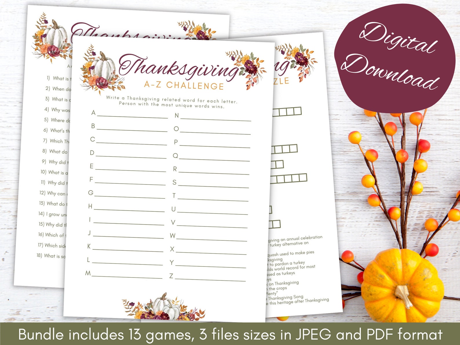 Thanksgiving Party Games Printable Digital Download - Etsy