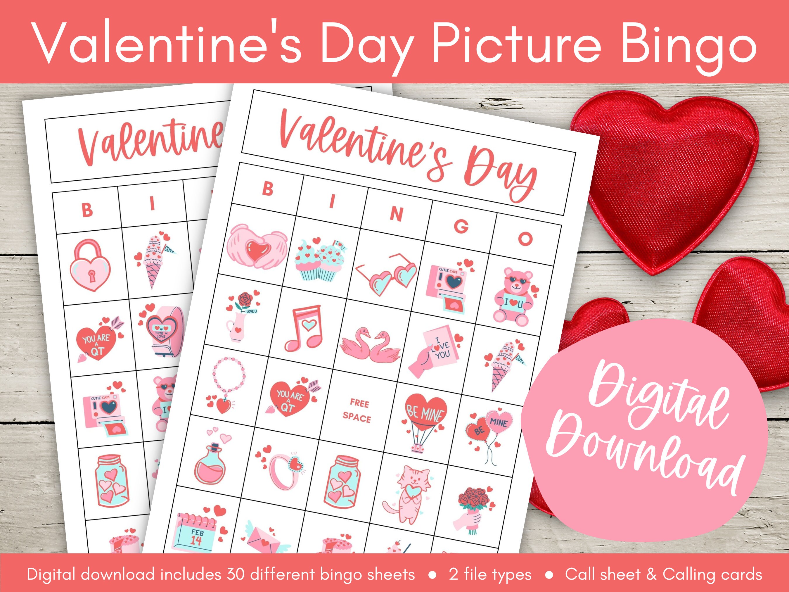 Valentine s Day Bingo Printable Digital Download Kids Games Picture Bingo Etsy