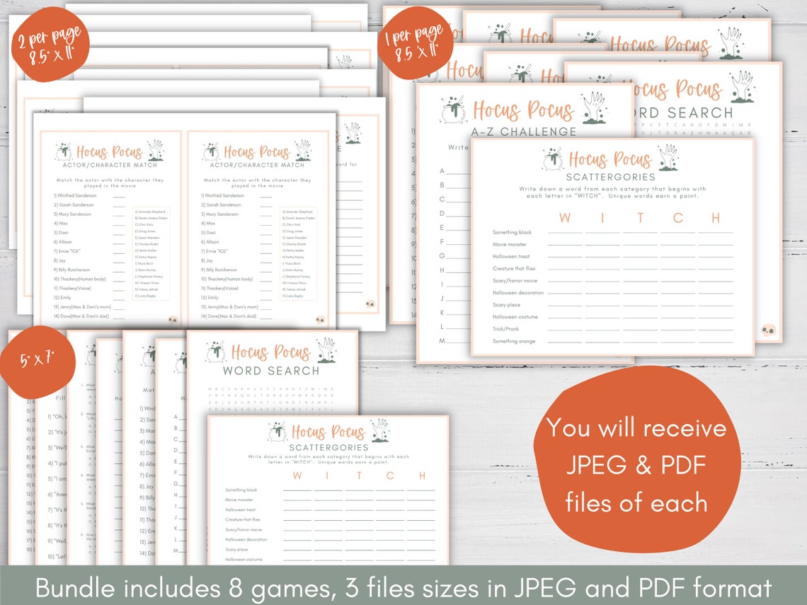 Hocus Pocus Party Games Printable Digital Download Halloween Game Night ...