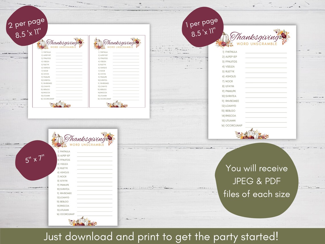 Thanksgiving Party Games Printable Digital Download - Etsy