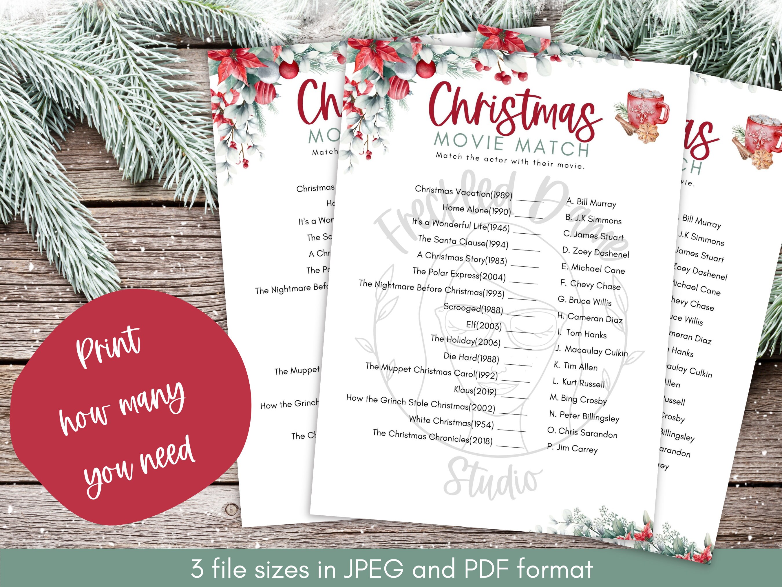 Christmas Movie Match Game Printable Digital Download Christmas Party