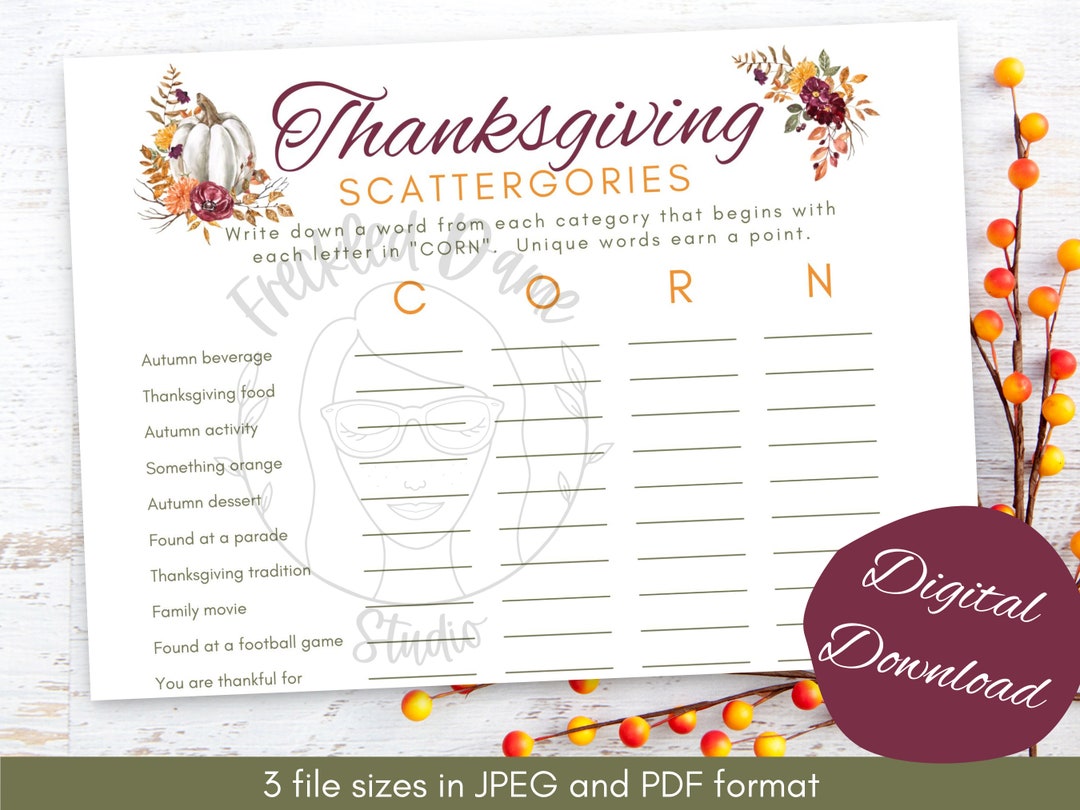 Thanksgiving Scattergories Printable Digital Download - Etsy
