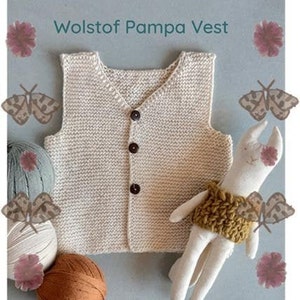 Knitting Pattern Baby PDF | Wolstof Pampa Vest | 0-24 Months