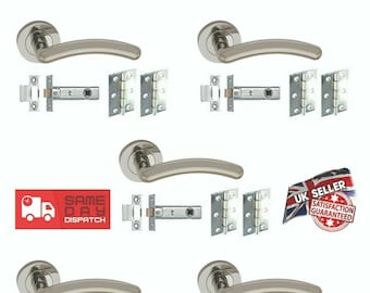 5 Sets of Arched T-Bar lever on rose Latch packs in Satin Stainless Steel 