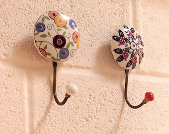 Colorful White Vintage Designs Ceramic Hat & Coat Hooks Wall Hangers 4 Choices