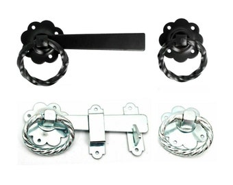 150MM TRADITIONAL BLACK TWIST RING LATCH SET Garden Gate Door Fence Catch Lock