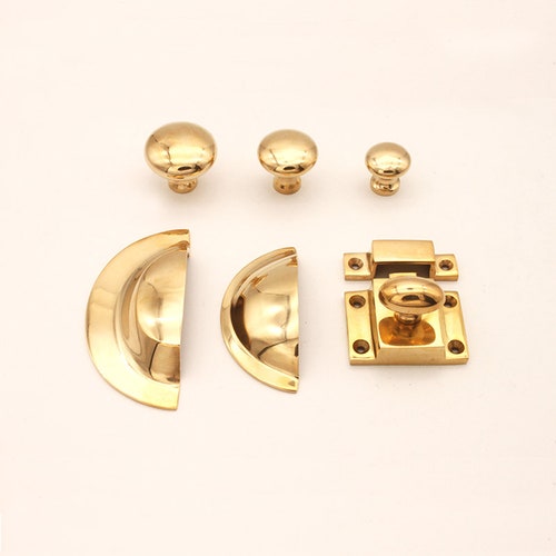 Solid Brass Kitchen Cupboard Handles and Knobs Polished Brass Etsy