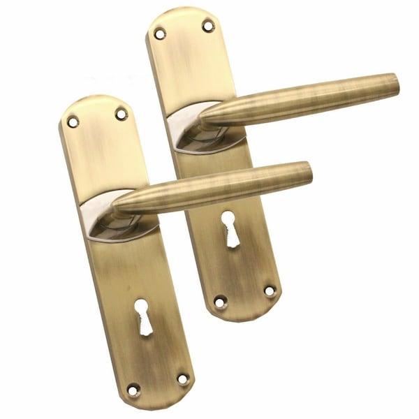 Modern Internal Lever on Backplate Lock Door Handles Set Dual Tone Antique & Polished Chrome