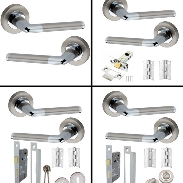 Straight Oval Lever Door Handle Set with Choice of Latch Sash Lock Bathroom Door Lock Pack - Dual Tone - Interior Use