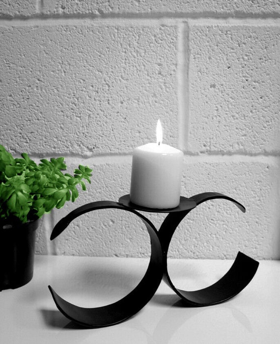 Modern Contemporary Shaped Spiked Black Iron Candle Display Holder  Candlestick 