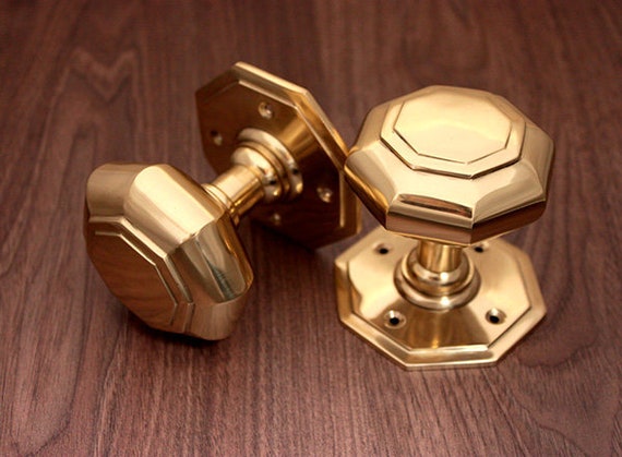 Large Octagonal Mortice door knob with Escutcheons Privacy Polished Nickel