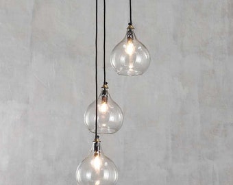 Vintage Style Clear Cluster Glass Pendant Light - Living Room, Bedroom Lighting - Hanging Industrial Décor - DIY -Ceiling Light Contemporary