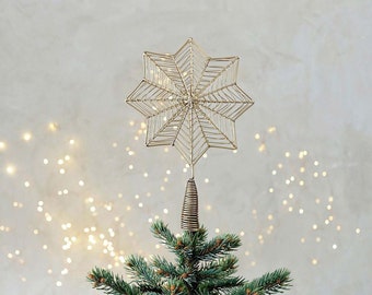 Christmas Geometric Star Treetop Tree Decoration, Festive ornaments, Boho Rustic Gold star Wire Christmas Antique tree topper