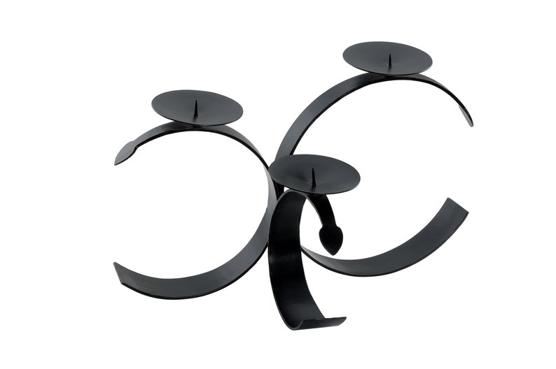 Contemporary Modern 3 Pillar Spiked Black Iron Candle Display Holder Candlestick