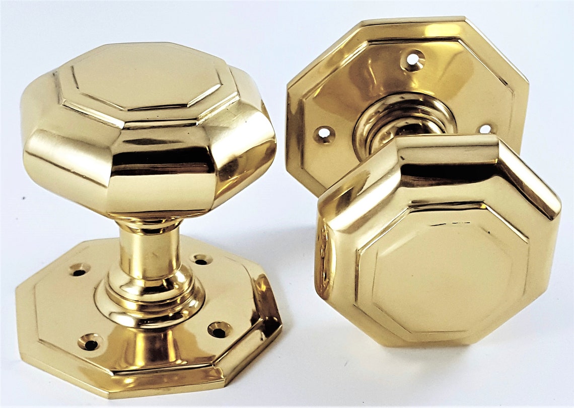 Heavy Cast Solid Brass Pair of Octagonal Mortice Door Knob Set Etsy