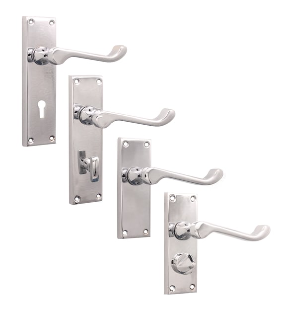 Door Handles x 8 Pairs of Victorian Lever Latch Scroll SET Chrome Finish 