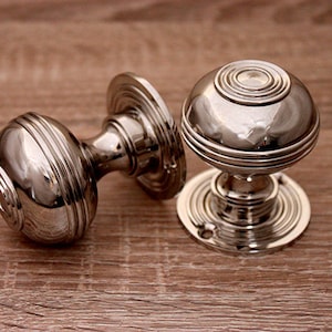 Traditional Antique Reproduction Style Pair Solid Brass Mortice Door Knob Nickel