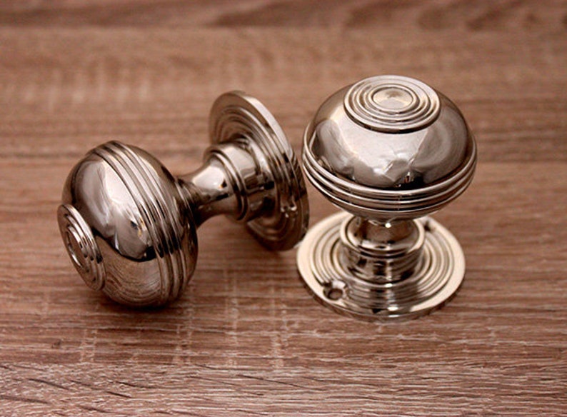 Traditional Antique Reproduction Style Pair Solid Brass Mortice Door Knob Nickel