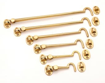 Heavy Duty Solid Polished Brass Silent Cabin Hook and Eye 3"/4"/6"/8"/10"/12"