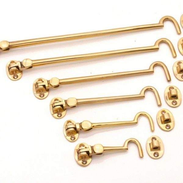 Heavy Duty Solid Polished Brass Silent Cabin Hook and Eye 3"/4"/6"/8"/10"/12"