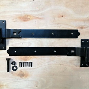 Heavy Duty Straight Hook & Band Hinges – Black Powder Coated, For Barn & Shed Doors