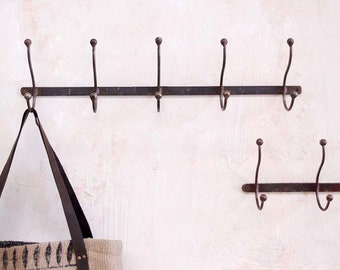 Vintage Country Hand Forged Wrought Iron Hook Rack Coat Hat Hooks Kitchen Rack Robe Wall Hanger Hanging Panel Black Iron traditional Hooks