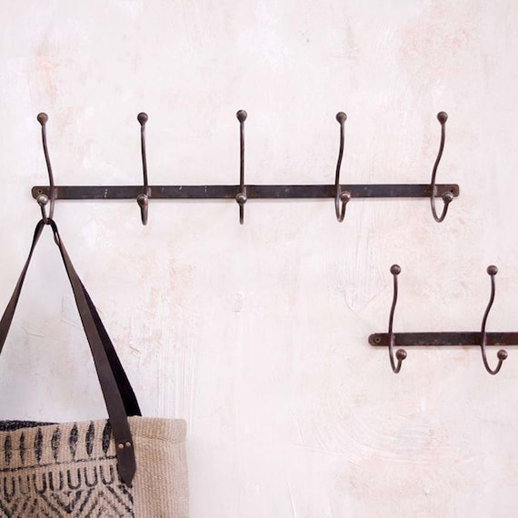 Vintage Country Hand Forged Wrought Iron Hook Rack Coat Hat Hooks
