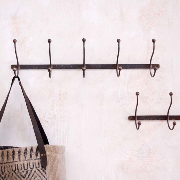 Vintage Country Hand Forged Wrought Iron Hook Rack Coat Hat Hooks Kitchen Rack Robe Wall Hanger Hanging Panel Black Iron traditional Hooks