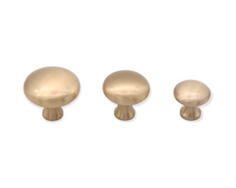 Satin Brass Mushroom Shape Knobs Solid Brass Kitchen Cabinet Cupboard Door Drawer Pull Handles