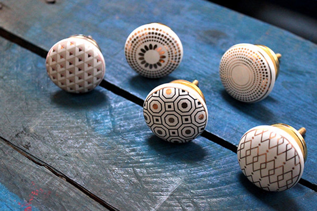 Golden Cabinet Door Knob Chic & Stylish Cupboard Ceramic Knobs Geometric Designs - Etsy
