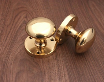 Heavy Sprung Victorian Mortice Door Knobs Cottage Handles Polished BRASS 50mm