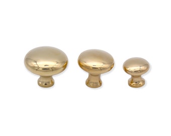 Polished Brass Mushroom Knobs Solid Brass Kitchen Cabinet Cupboard Door Drawer Pull Handles