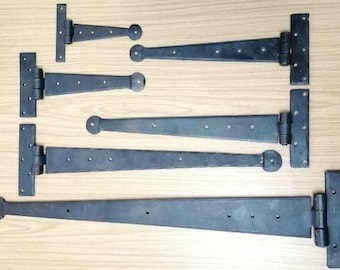 6" 9" 12" 15" 18" 24" Hand Forged Wrought Iron Penny End Beeswax Tee Hinges Strap Hinges - Sold Individually