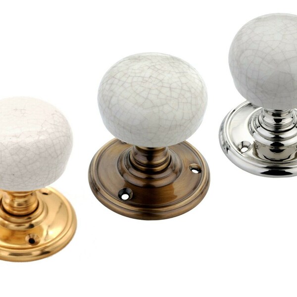 Porcelain Mortice Ceramic Door Knob Ivory Crackle Nickel/Florentine Bronze/Brass