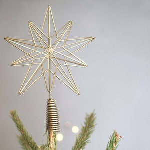 Christmas Geometric Star Treetop Tree Decoration, Festive ornaments, Boho Rustic Gold star Wire Christmas Antique tree topper
