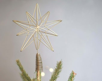 Christmas Geometric Star Treetop Tree Decoration, Festive ornaments, Boho Rustic Gold star Wire Christmas Antique tree topper