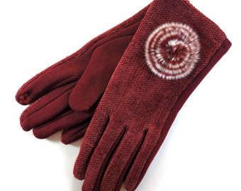fur lined knitted gloves