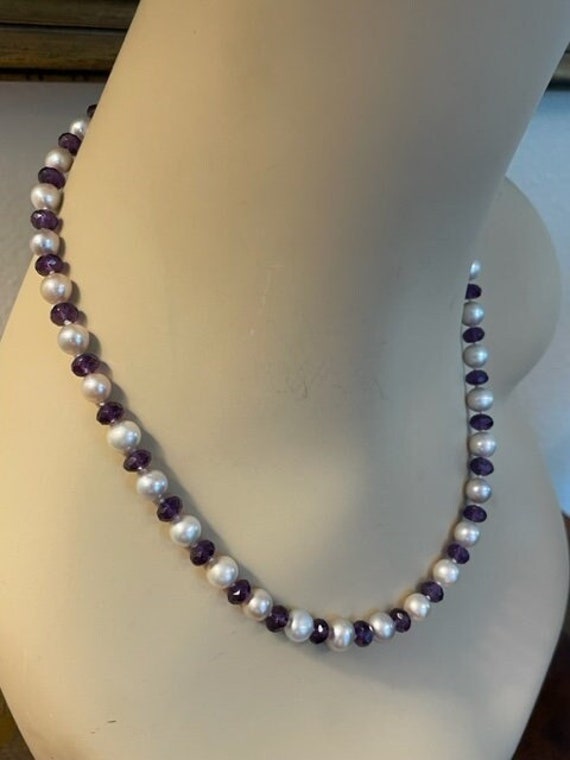 Vintage 14k Cultured Pearl and Faceted Amethyst Ha