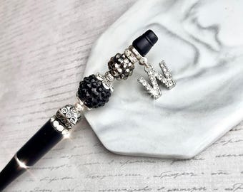 Fancy Beaded Pen: With a Jewelled Diamante Initial Charm