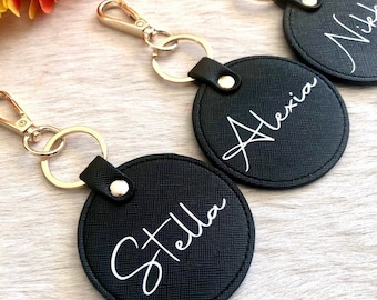 Personalised Vegan Leather Keyring: Monogrammed Keychain