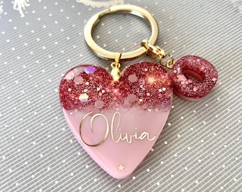 Personalised Glitter Heart Keychain | Monogram Initial Charm