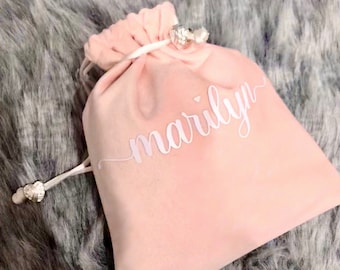 Personalized Velvet Drawstring Pouch | Pink Gifting Bag