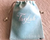 Personalized Tiffany Green Velvet Pouch | Monogram Drawstring Bag
