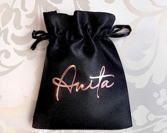 Personalized Satin Drawstring Bag | Bridesmaid Gift Pouch