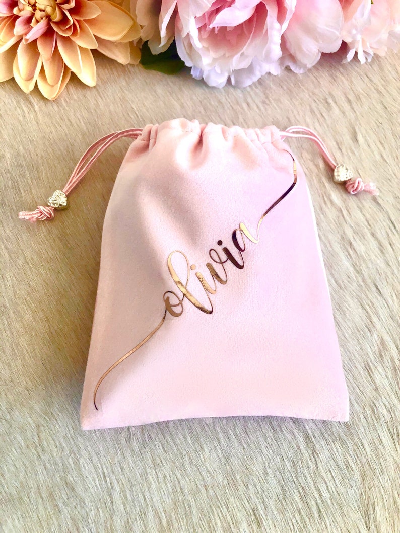 Personalised Velvet Drawstring Pouch Baby Pink Pouch finished Etsy